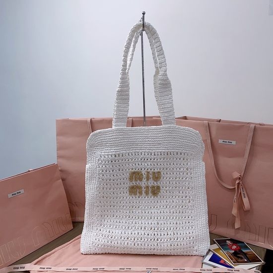 Miu Miu Raffia Woven Tote Bag 5BG230