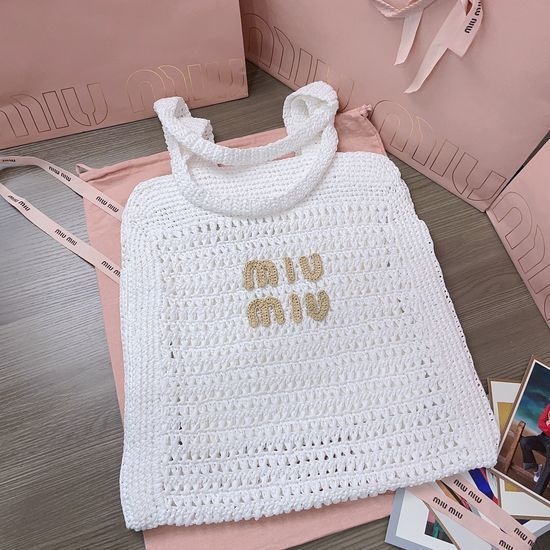 Miu Miu Woven Raffia Tote Bag 5BG230