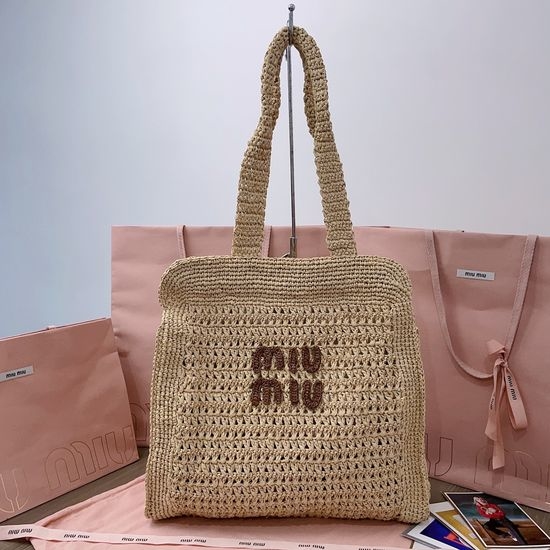 Miu Miu Raffia Woven Tote Beach Bag 5BG230