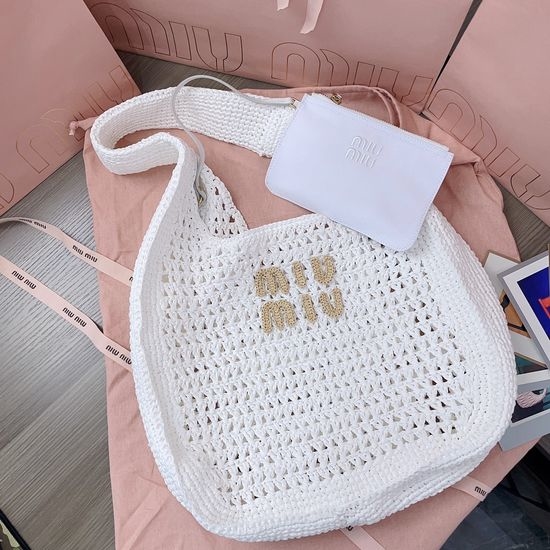 Miu Miu Crescent Woven Bag Premium Raffia 5BC116