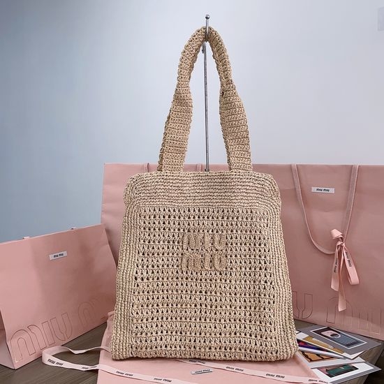 Miu Miu Raffia Woven Tote Beach Bag 5BG230