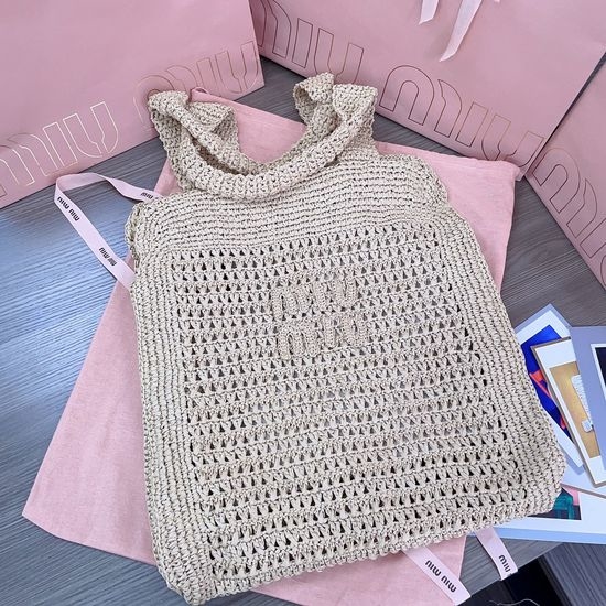 Miu Miu Raffia Woven Tote Beach Bag 5BG230