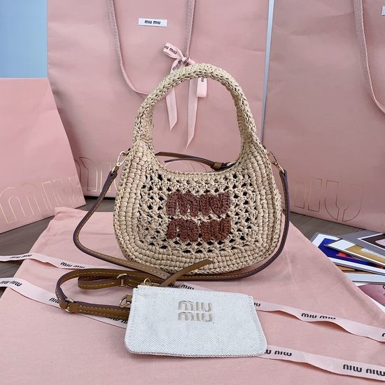 Miu Miu Wander Raffia Woven Handbag 5BC125