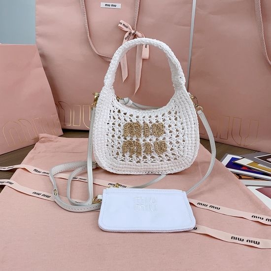 Miu Miu Wander Raffia Woven Handbag 5BC125