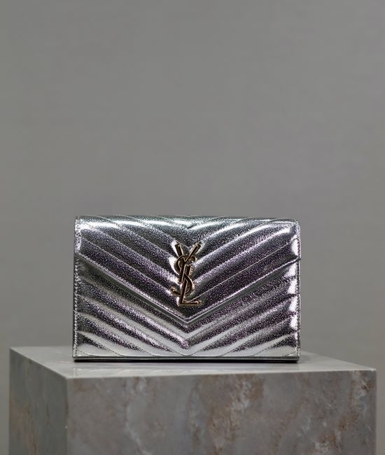 Yves Saint Laurent YSL Monogram Envelope Bag in Silver Hardware 11861
