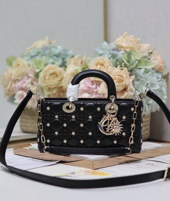 Christian Dior CD Lady D-Joy Black Sunflower Bag 0540