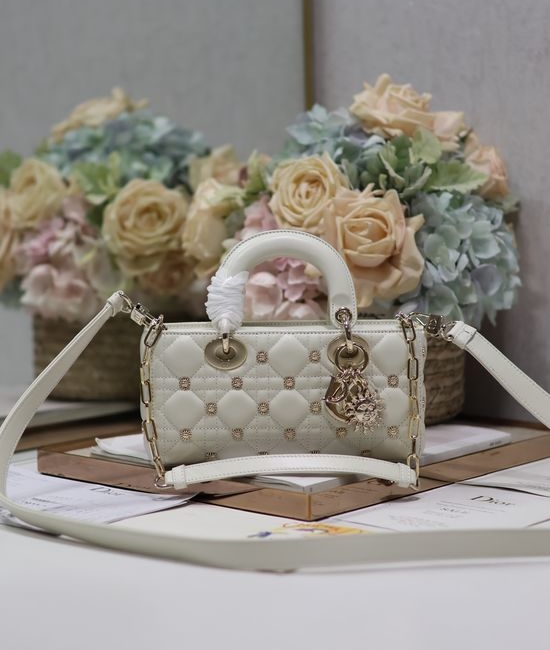 Christian Dior CD LADY D-JOY White Sunflower Handbag 0540