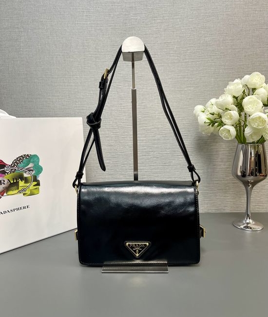 Prada Messenger Waxed Leather Shoulder Bag 1BD082
