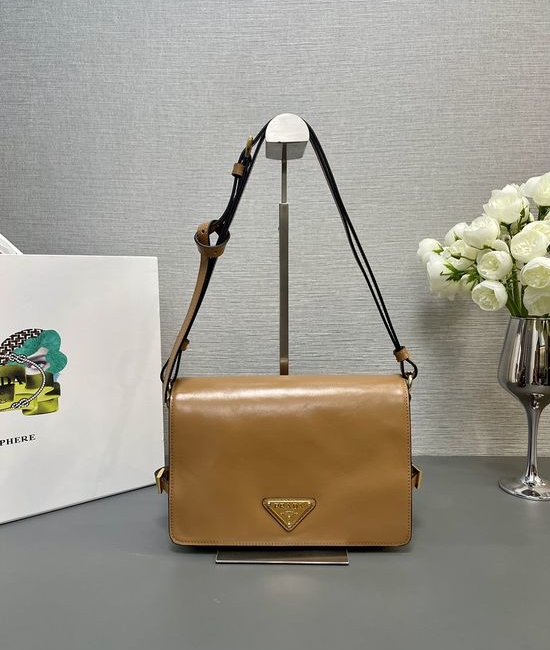 Prada Messenger Waxed Leather Shoulder Bag 1BD082