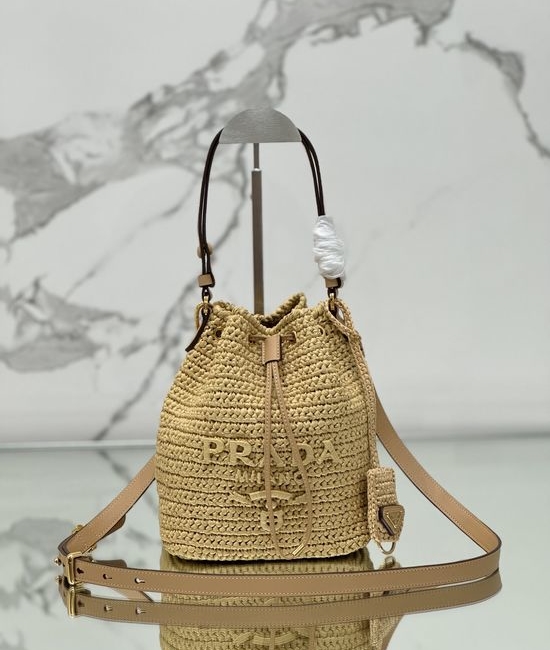 Prada Woven Drawstring Bucket Bag 1BE068