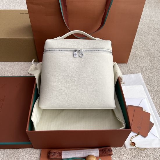 Loro Piana Extra Pocket LP23.5 Soft White Silver Leather Backpack FAM4041