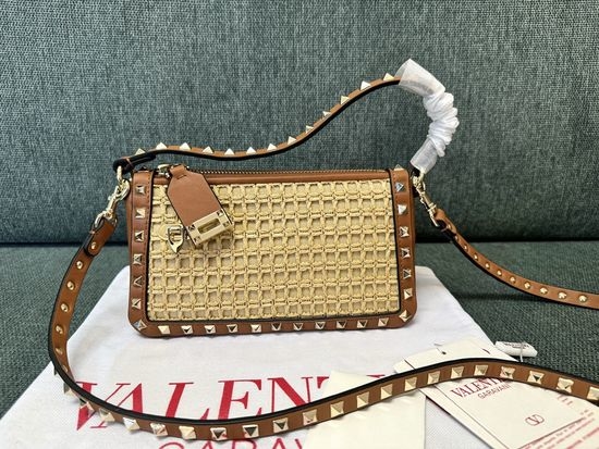 Valentino Rockstud Woven Raffia Crossbody Bag 5500