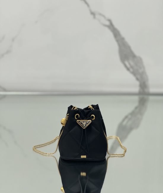 Prada Embroidered Small Bucket Bag Nylon Fabric 1NR016