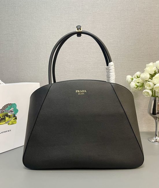 Prada Leather Large Tote Bag with Metal Logo 1BG510