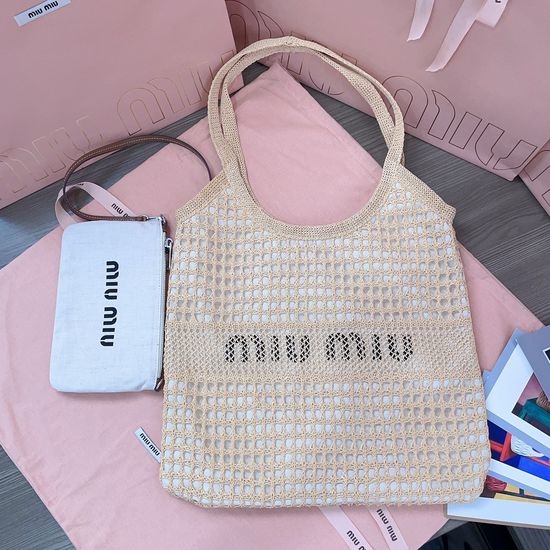 Miu Miu Straw Woven Beach Tote Bag 5BG231