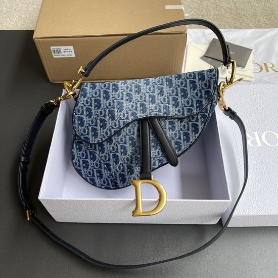 Christian Dior CD Denim Oblique Saddle Bag M0446