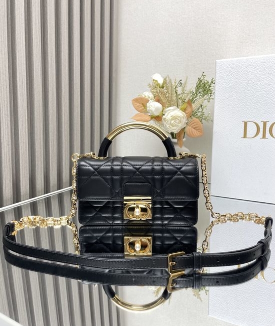 Christian Dior CD Ange Mini Handbag Elegant Black Leather M4401
