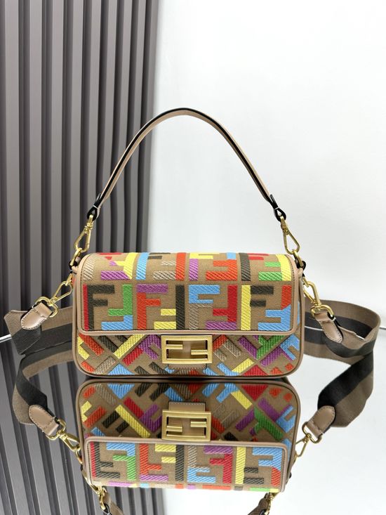 Fendi Baguette Canvas Embroidered Bag 0159A