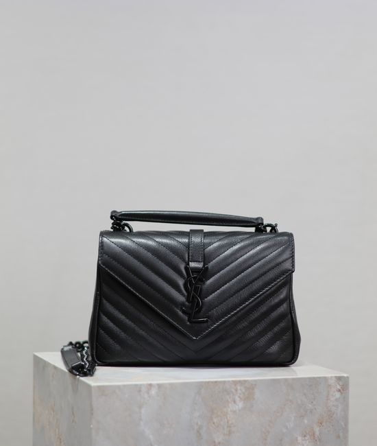 Yves Saint Laurent YSL Monogram College Black Black Buckle Bag 392737