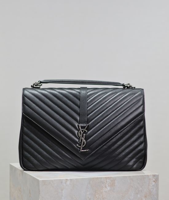 Yves Saint Laurent YSL Monogram College Classic Bag Black Silver Buckle 487212