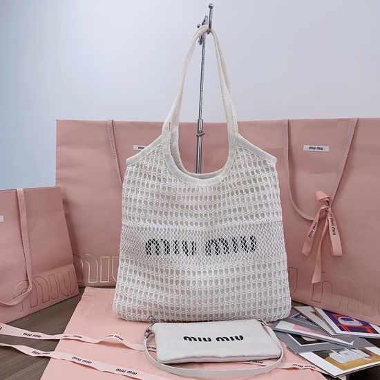 Miu Miu Woven Straw Tote Bag with Detachable Pouch 12349