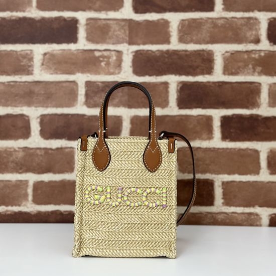 Gucci Handbag Straw Brown Leather 780083