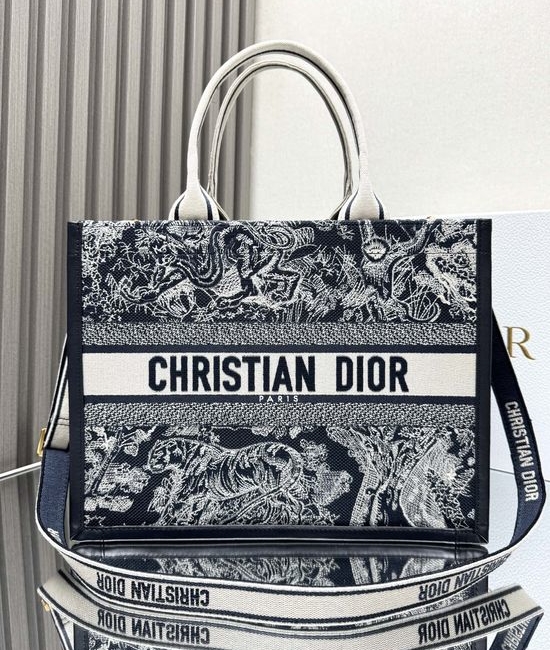 Christian Dior CD Book Tote New Embroidered Medium Handbag