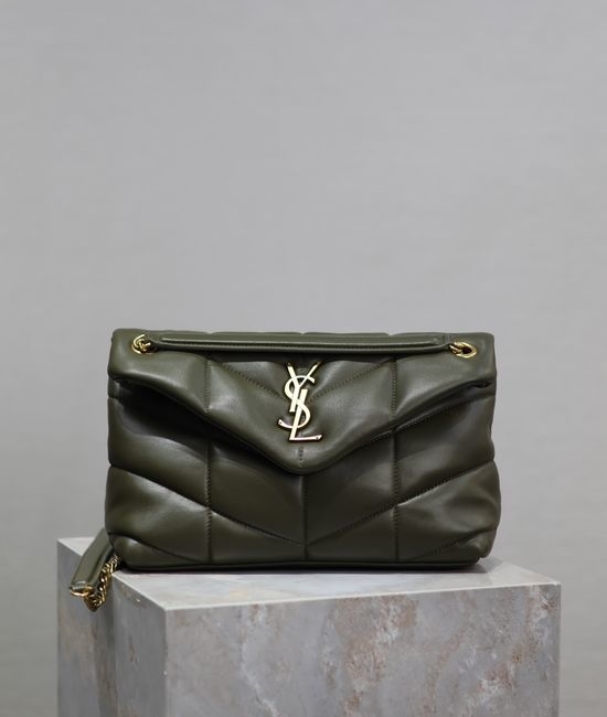 Yves Saint Laurent YSL Loulou Puffer Olive Green Gold-tone Hardware Bag 577476