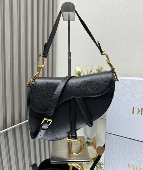 Christian Dior CD Saddle Large Epsom Black Bag 0989
