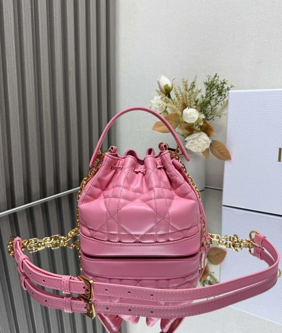 Christian Dior CD Jolie Bucket Bag Pink Cowhide 2780