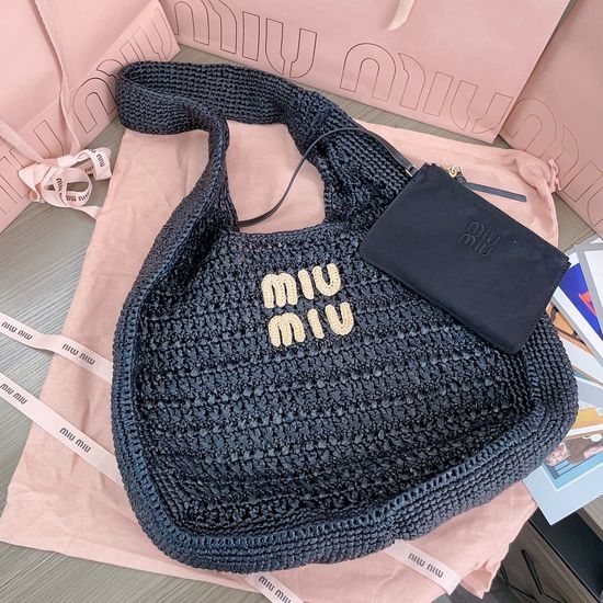 Miu Miu Crescent Woven Bag Premium Raffia 5BC116