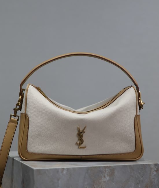 Yves Saint Laurent YSL Camera Supple Bag Leather Linen Shoulder Bag 753826