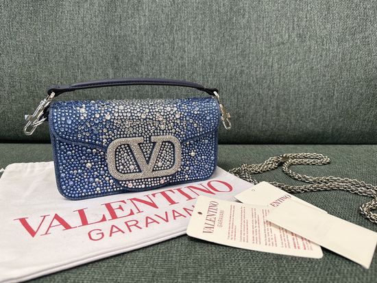 Valentino Denim Diamond-Embellished Shoulder Bag 1133