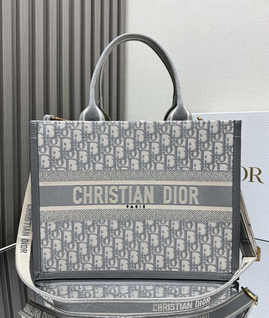 Christian Dior CD Book Tote Gray Embroidery Medium 6401