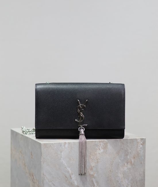 Yves Saint Laurent YSL KATE Black Silver Buckle Caviar Tassel Bag 354119