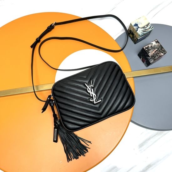 Yves Saint Laurent YSL Lou Black Silver-buckle Camera Bag 520534-1