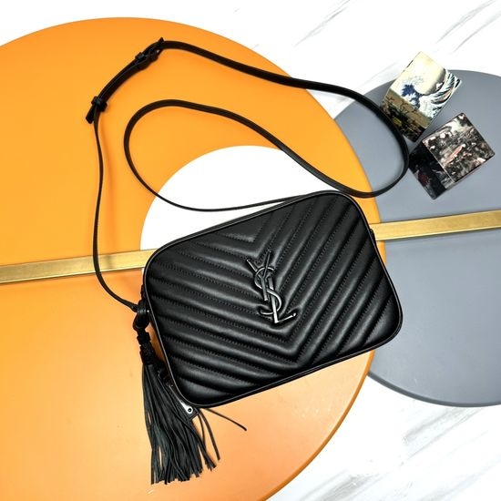 Yves Saint Laurent YSL Lou Black Black-buckle Camera Bag 520534-1