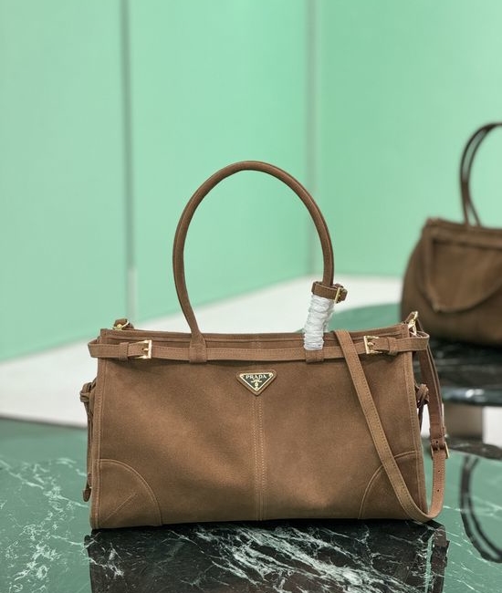 Prada SoftLux Suede Handbag Detachable Shoulder Strap 1BA433