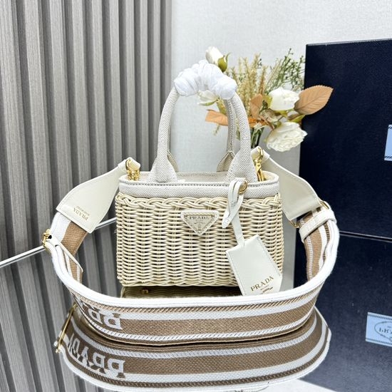 Prada Woven Wicker Canvas Tote Bag 1BG469
