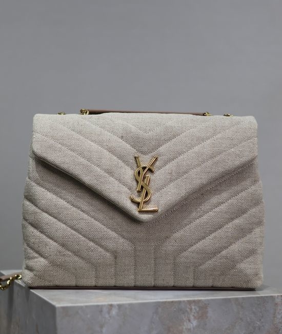 Yves Saint Laurent YSL Loulou Bag in Beige Leather and Linen 32cm 487216