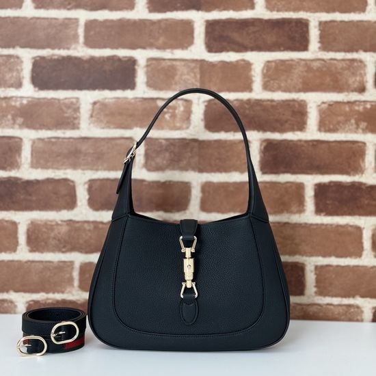 Gucci Shoulder Bag Black Litchi Leather 810232