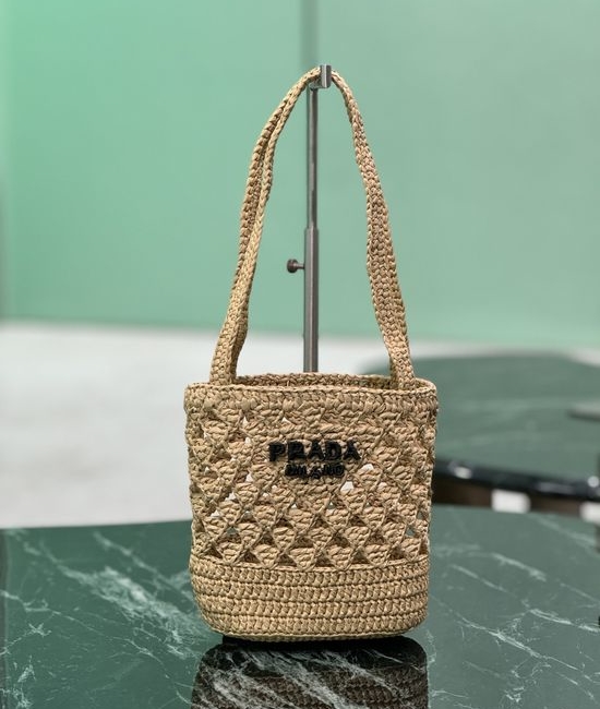 Prada Raffia Tote Bag Embroidery Logo 1BG494