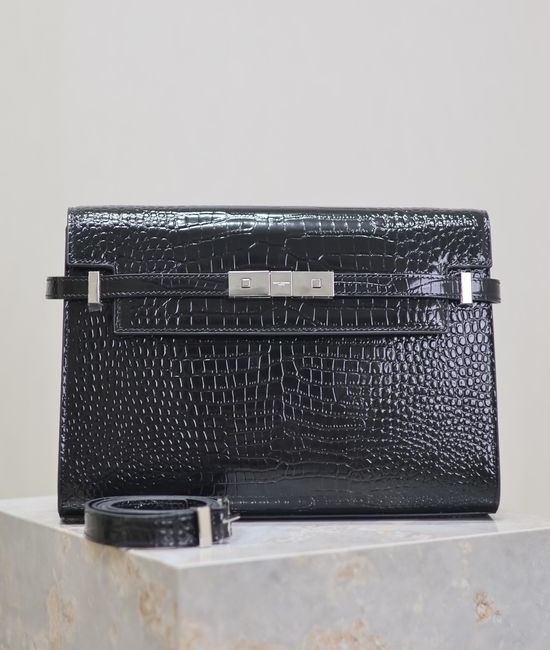 Yves Saint Laurent YSL Manhattan Crocodile Embossed Flap Bag 579271