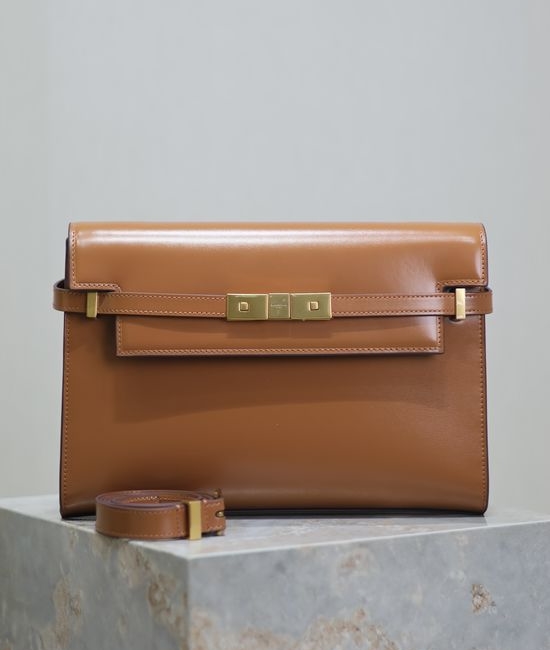 Yves Saint Laurent YSL Manhattan Khaki Buckle Leather Bag 579271