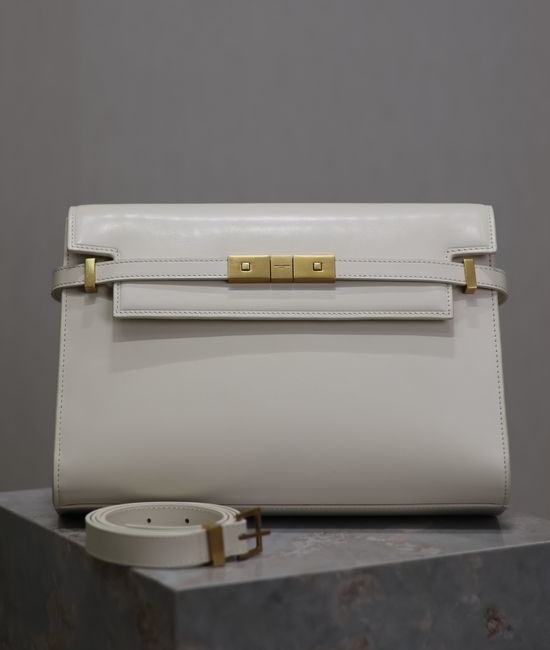 Yves Saint Laurent YSL Manhattan White Buckle Leather Bag 579271
