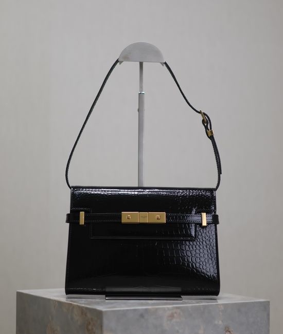 Yves Saint Laurent YSL Manhattan Crocodile Pattern Gold Buckle Bag 675626