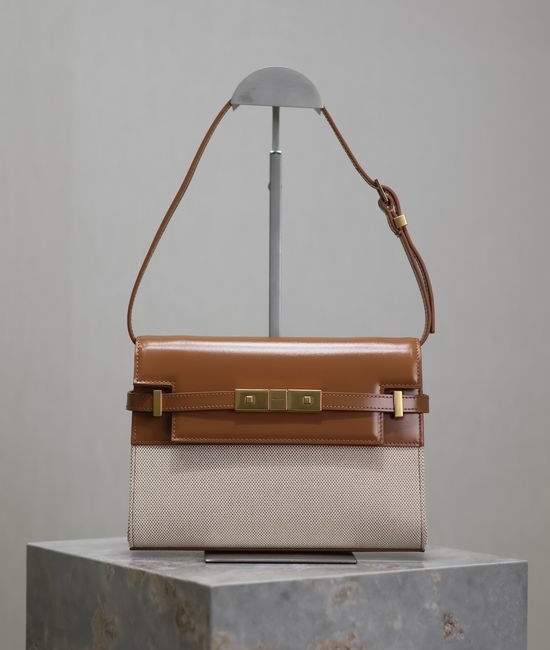 Yves Saint Laurent YSL Manhattan Retro Leather and Canvas Shoulder Bag 675626