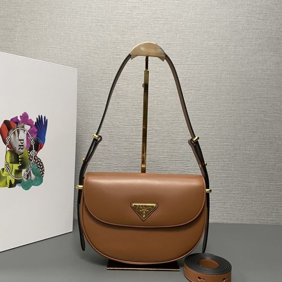 Prada Moon Curved Leather Shoulder Bag 1BD365