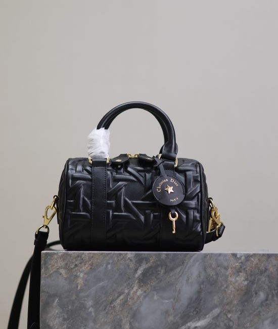 Christian Dior CD Groove Embossed Black Leather Handbag 1365