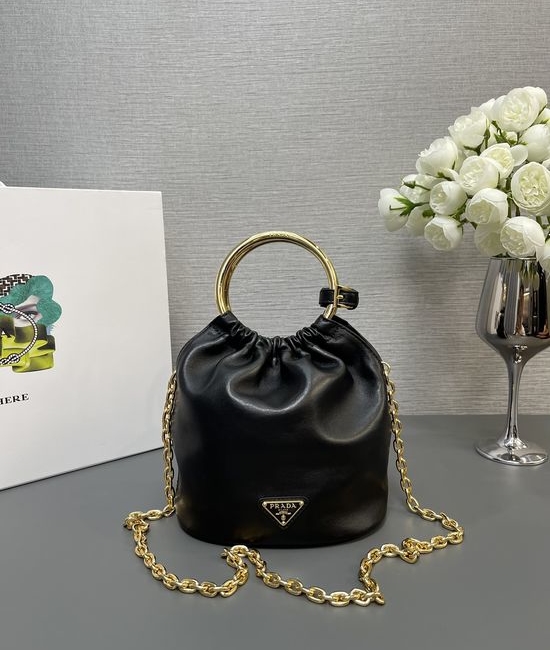Prada Nappa Leather Mini Bucket Bag Chain Strap 1BC227